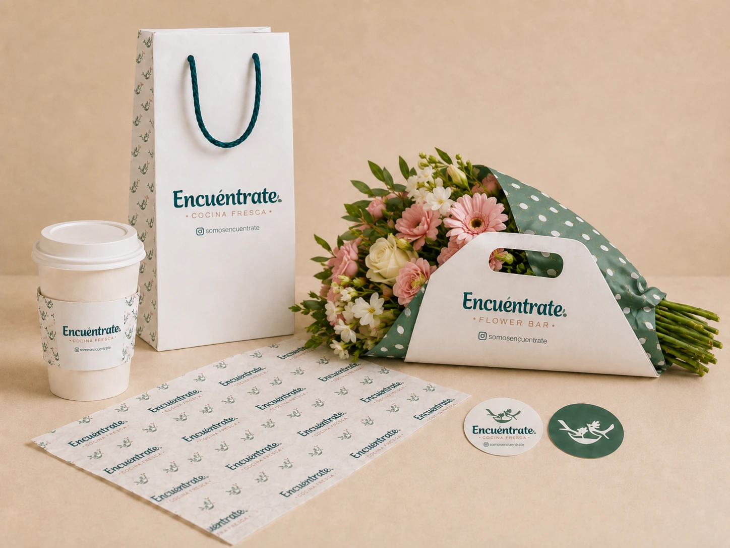 Empaques y aplicaciones de Encuéntrate Flower Bar