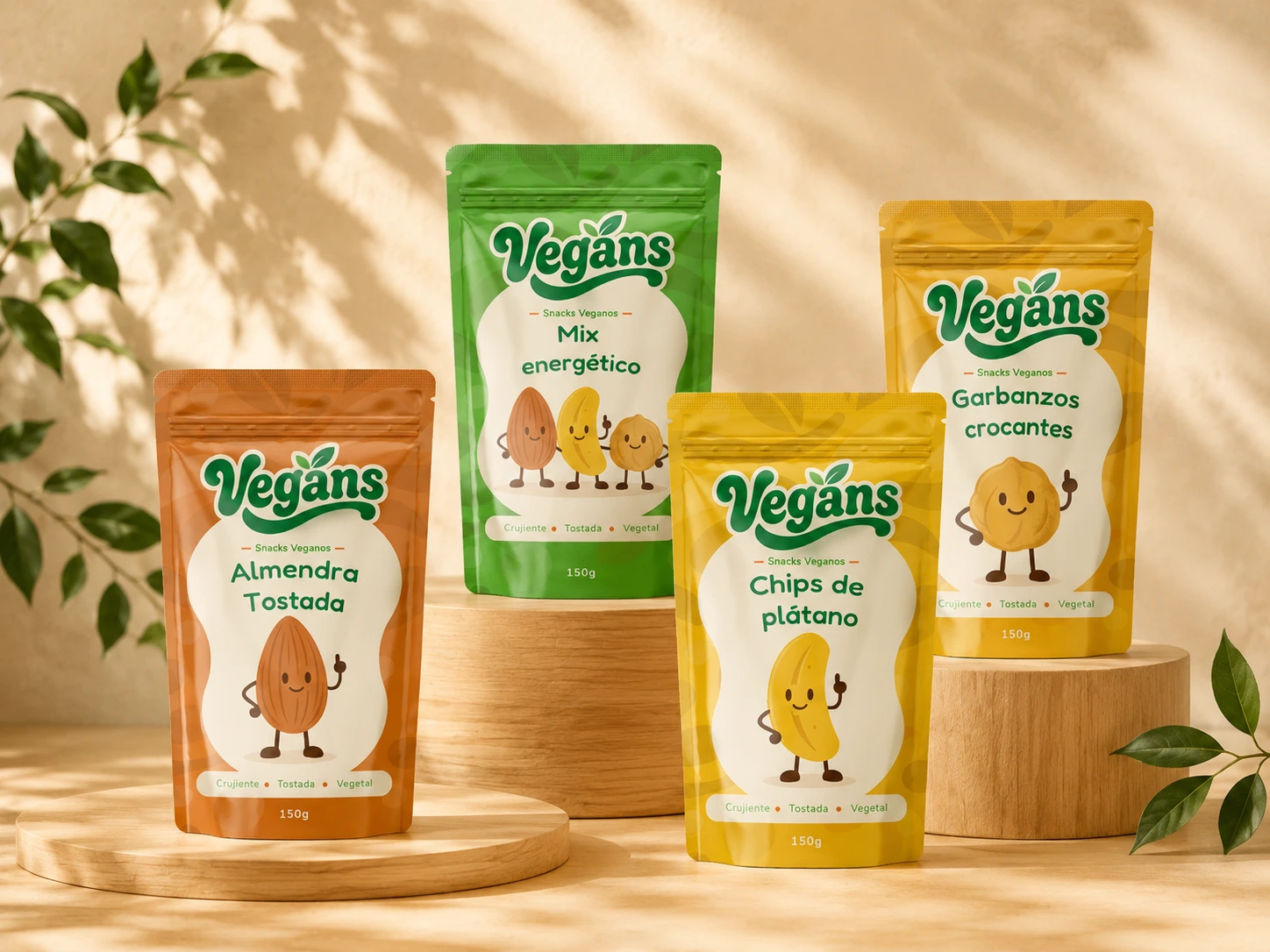Snacks Vegans y sus empaques de colores
